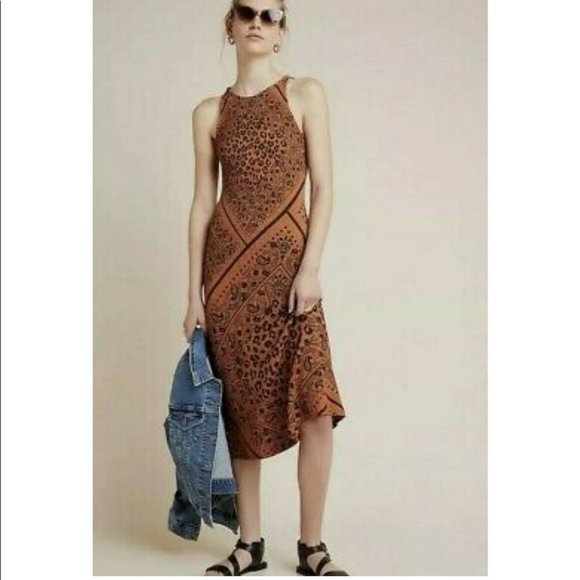 Farm Rio for Anthropologie Alyse brown black midi dress XL - Picture 16 of 16